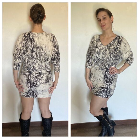 Calvin Klein Tunic Dress Dolman Sleeve Animal Print Beaded Large - Picture 4 of 13